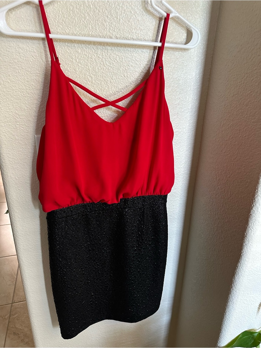 Guess Red & Black Crisscross Mini Dress
